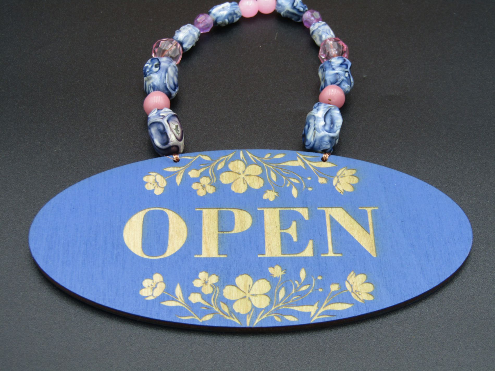 Blue Floral Open Closed Shop Sign Blue Floral Open Closed Shop Sign - Image 5