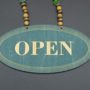 Home Open Closed Shop Sign-Forest Green with Wood Beads