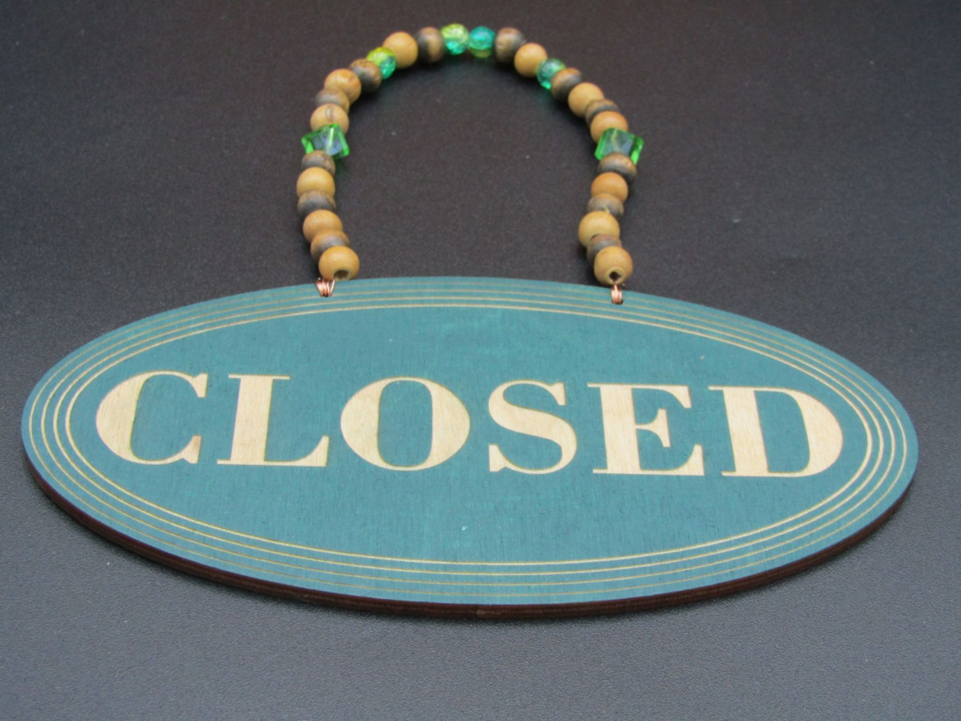 Open Closed Shop Sign-Forest Green with Wood Beads Open-Closed Shop Sign-Forest Green with Wood Beads