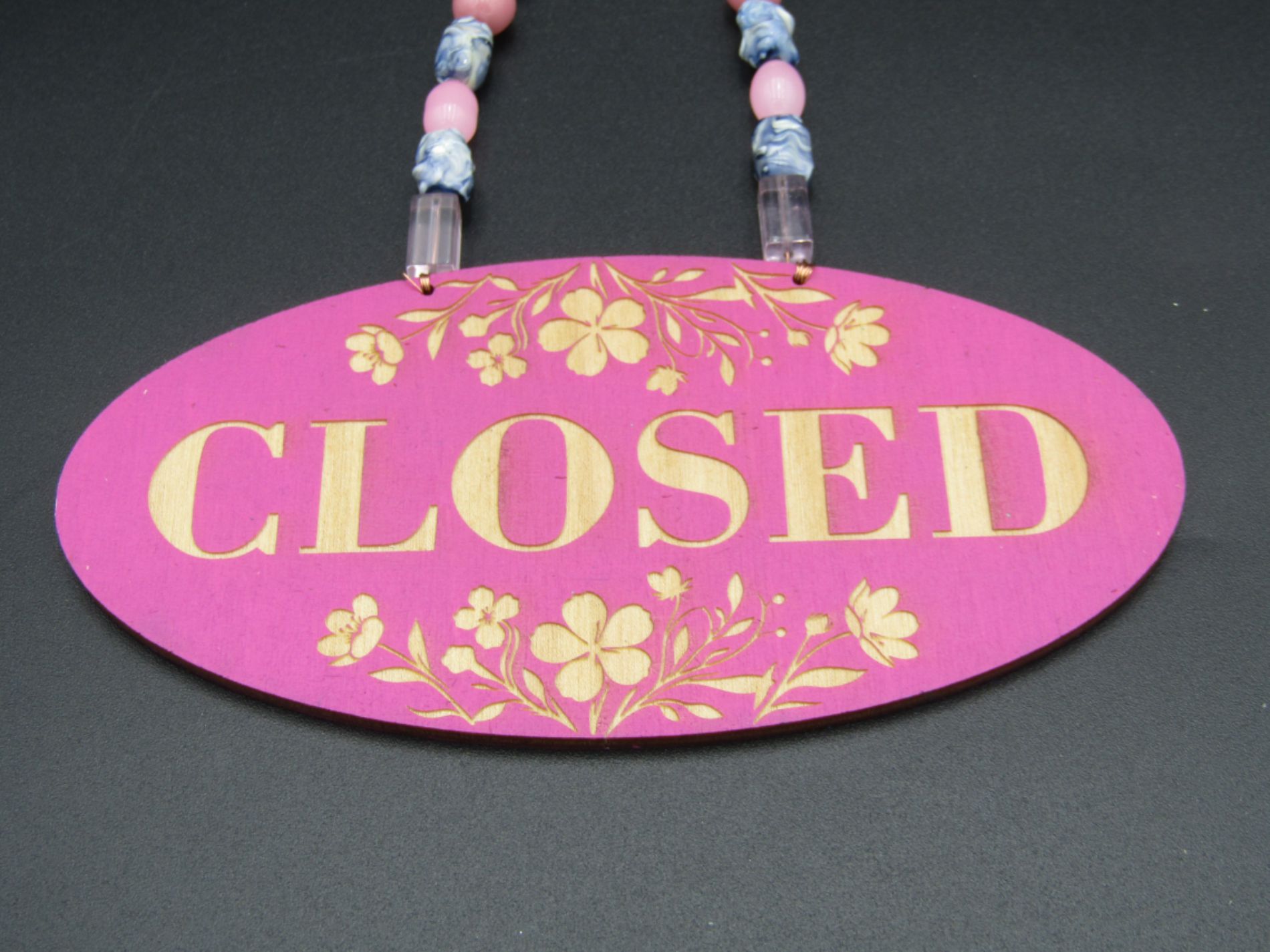 Open Closed Shop Sign - Pink Floral with Beads Open Closed Shop Sign - Pink Floral with Beads - Image 2