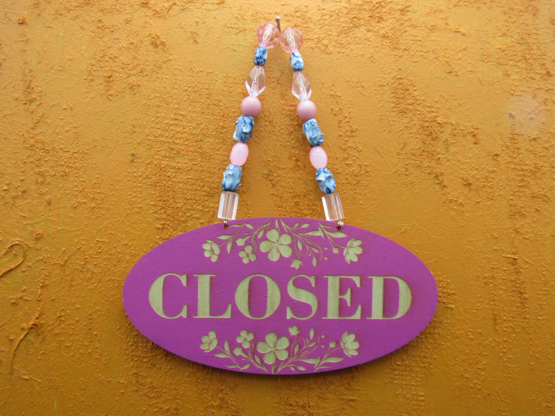 Open Closed Shop Sign - Pink Floral with Beads Open Closed Shop Sign - Pink Floral with Beads - Image 4