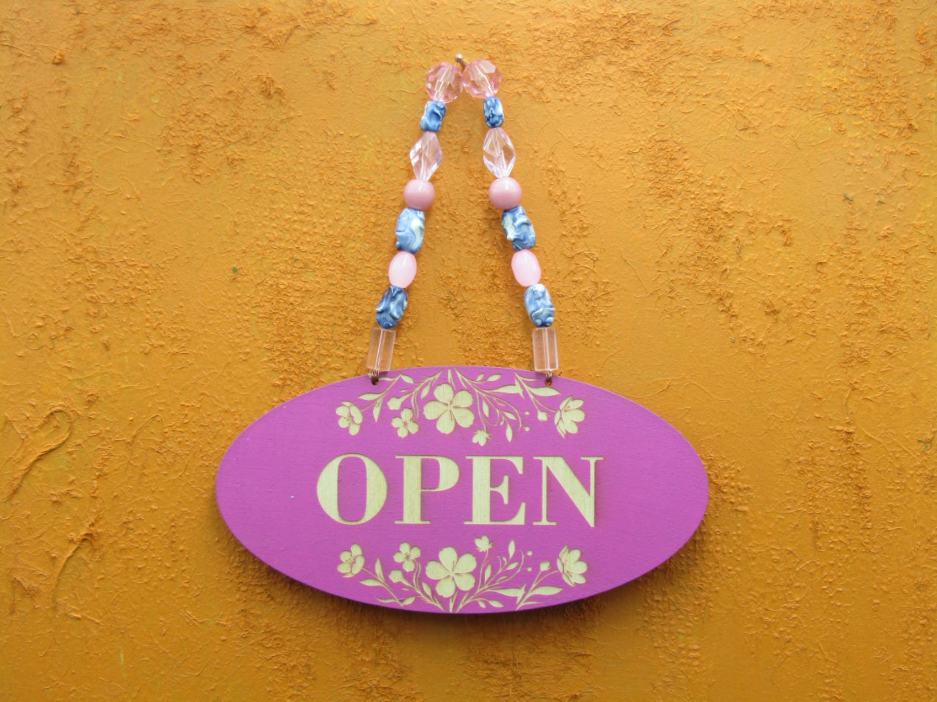 Open Closed Shop Sign - Pink Floral with Beads Open closed shop sign