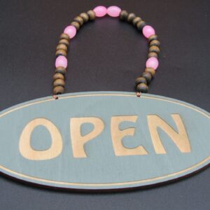 Home Open Closed Shop Sign- Sage with Wood Beading